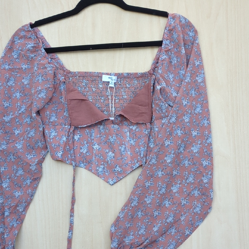 Edit By Nine Floral Pink Cropped Long Sleeve Top - Picture 7 of 15